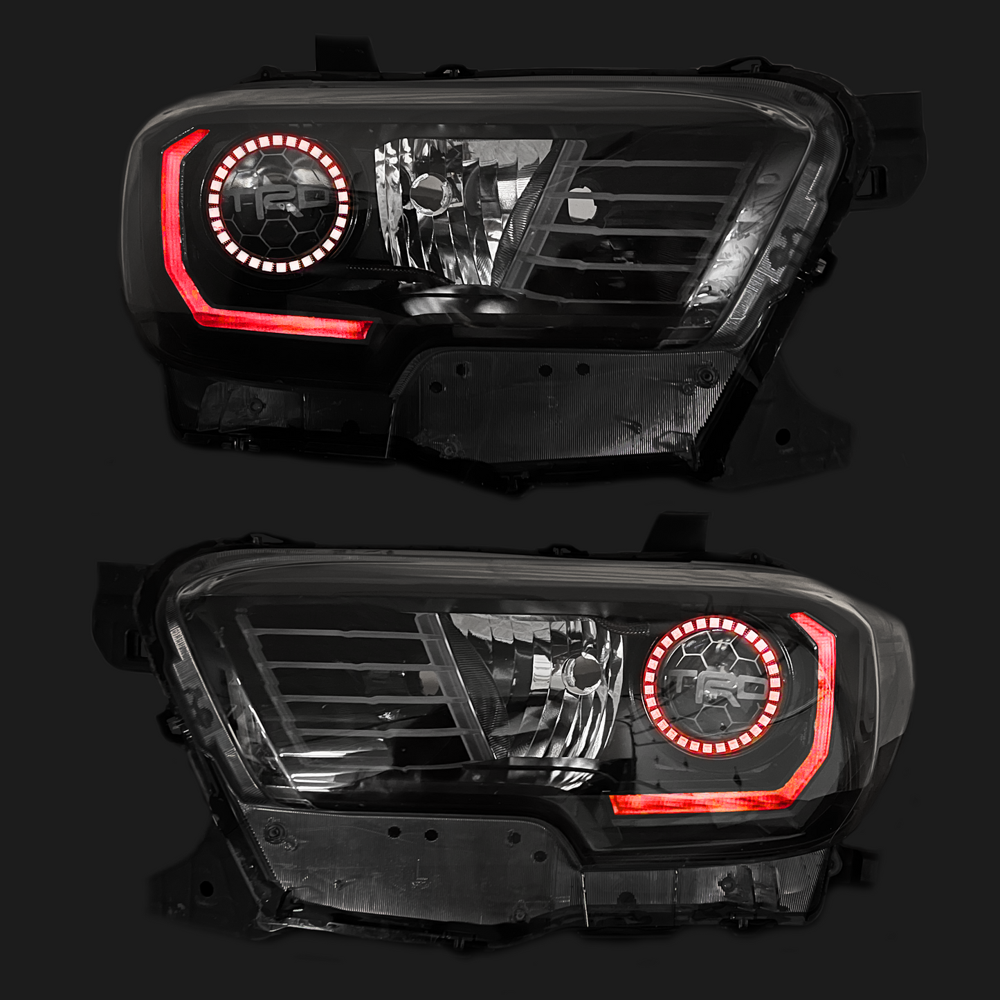 3rd Gen Toyota Tacoma 2016+ Custom "Blackout" Headlights w/RGBWA Switchback turn signals